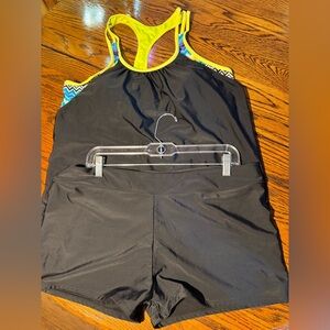 Black Active Tankini Set with Neon Lime Trim